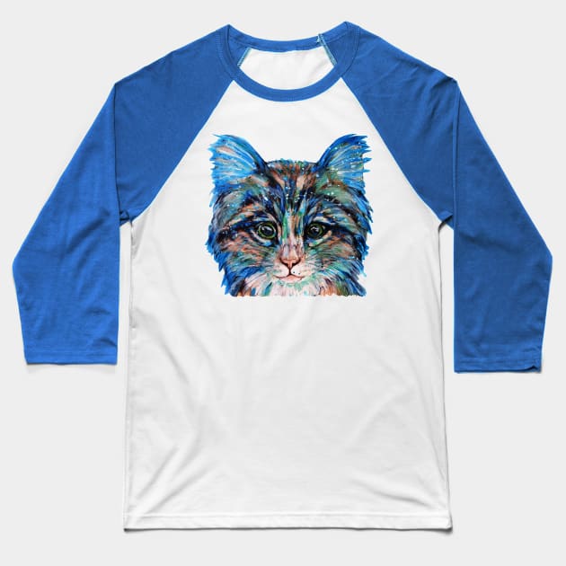 Adorable Blue Tabby Kitten Baseball T-Shirt by candimoonart